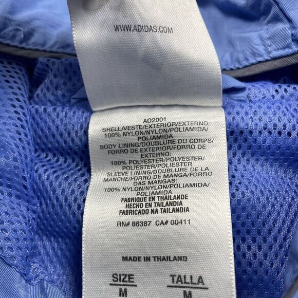 Vintage Adidas Jacket Mens Medium Blue Hooded Windbreaker Full Zip Lightweight - Picture 7 of 12